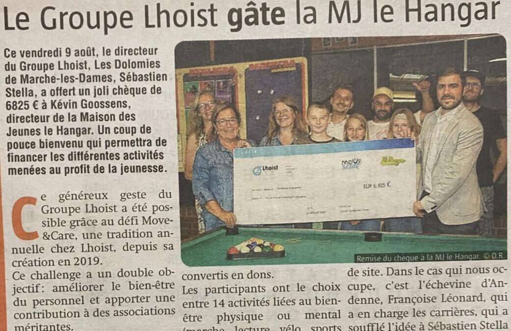 Lhoist soutient la Maison des Jeunes avec un don de 6.825 €